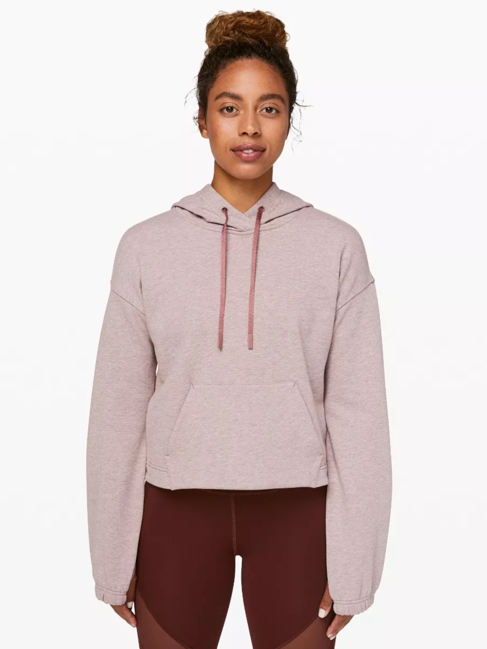 Lululemon Stronger As One Cropped Cinched Pocket Hoodie Heathered Pink Size 8